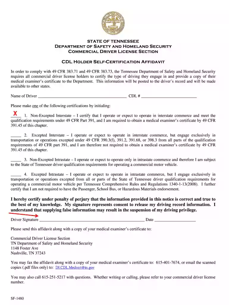 cdl holder self certification affidavit Preview on Page 1