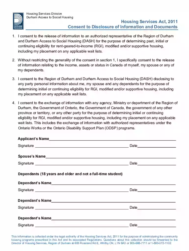 Durham Rent-Geared-to-Income Application Preview on Page 1