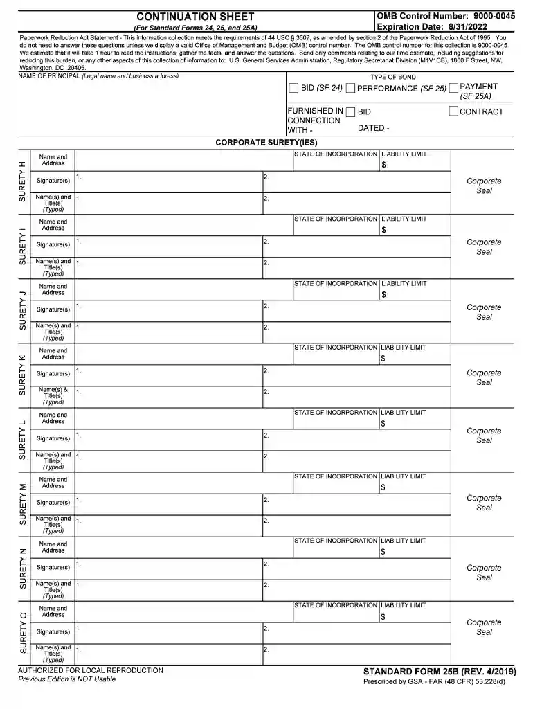 Standard Form 25B - Continuation Sheet (for Standard Forms Preview on Page 1