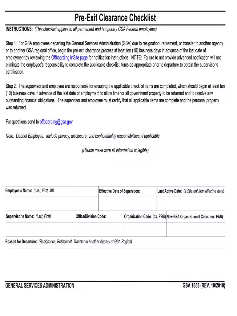 Pre-Exit Clearance Process Quick Reference Guide - GSA.gov Preview on Page 1