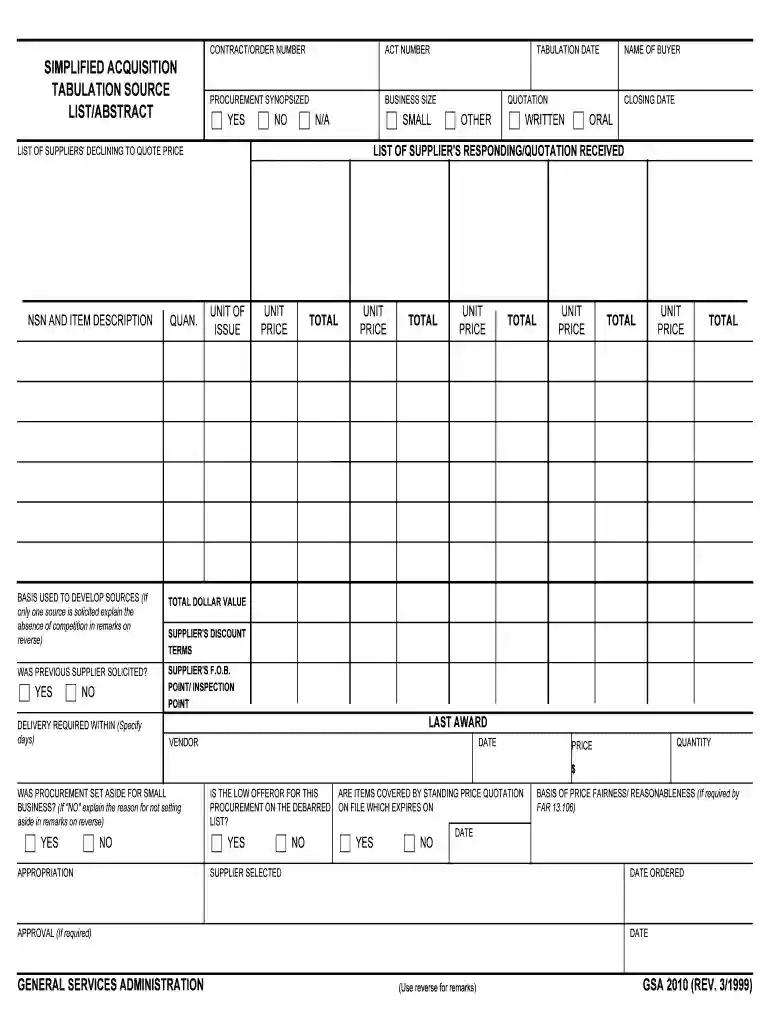 simplified acquisition tabulation source list abstract - GSA Preview on Page 1