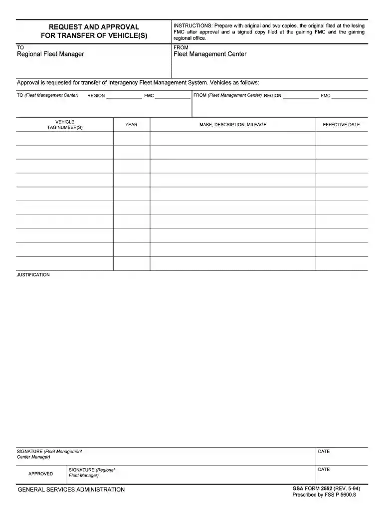 request and approval for transfer of vehicle(s) - GSA Preview on Page 1