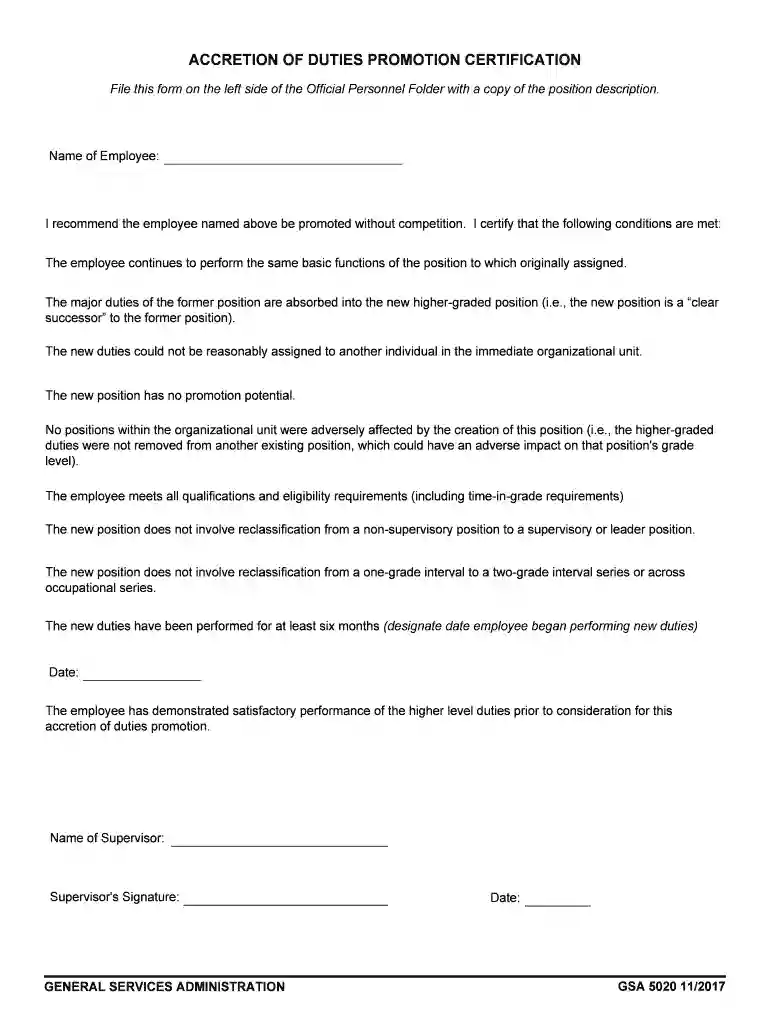 accretion of duties promotion certification - GSA Preview on Page 1
