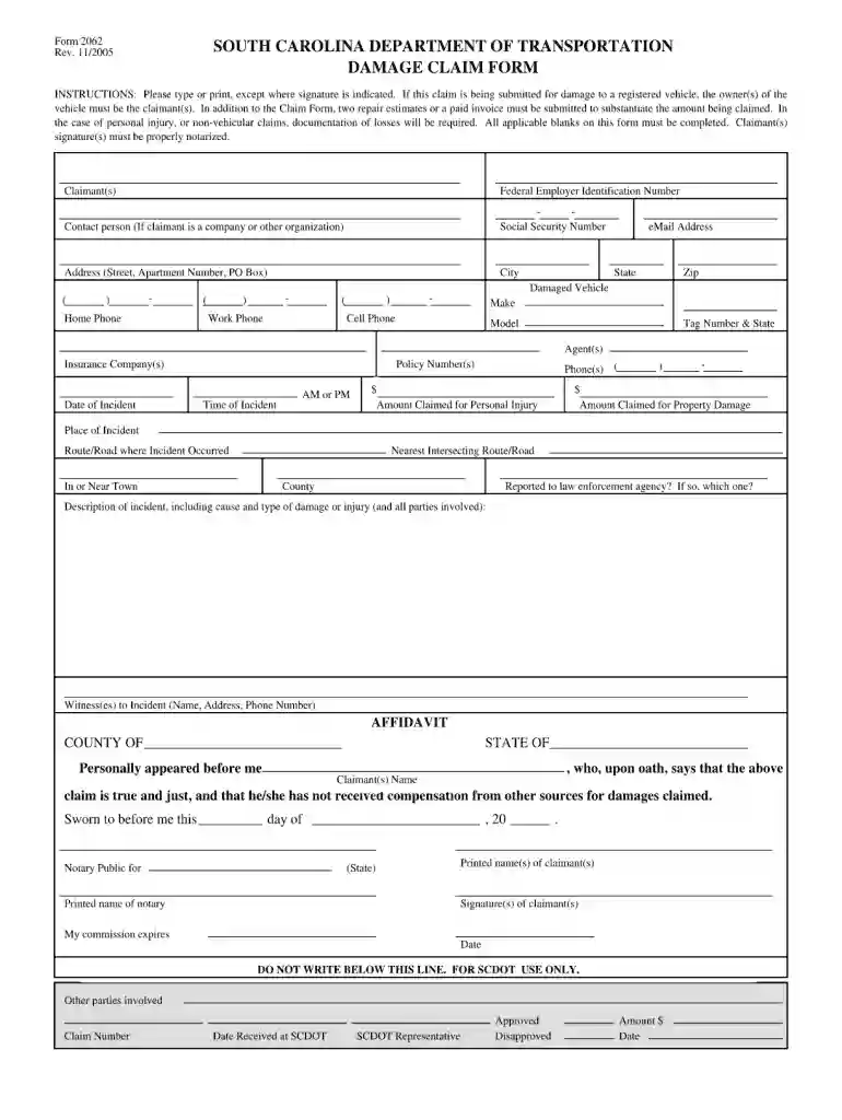 scdot claim form 2005 Preview on Page 1