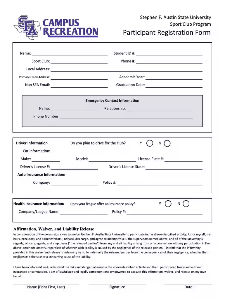 club participant form Preview on Page 1