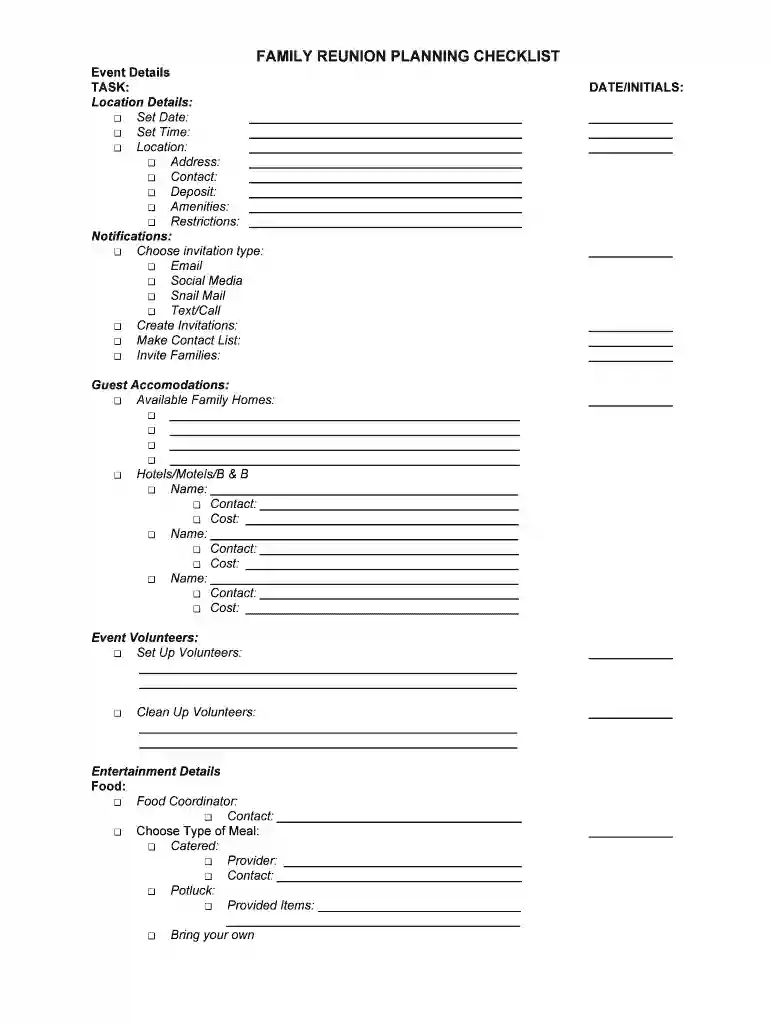 Family Reunion Planning Checklist Family Reunion Planning Checklist Preview on Page 1
