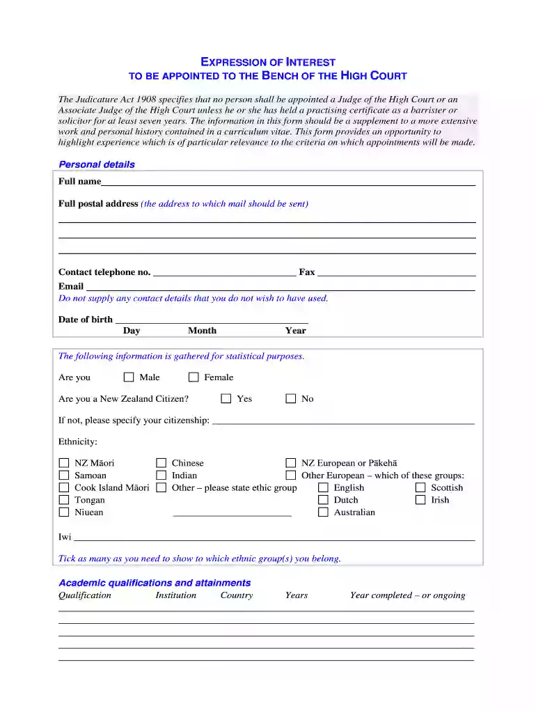 Employment Court: draft EoI form - Crown Law Office Preview on Page 1