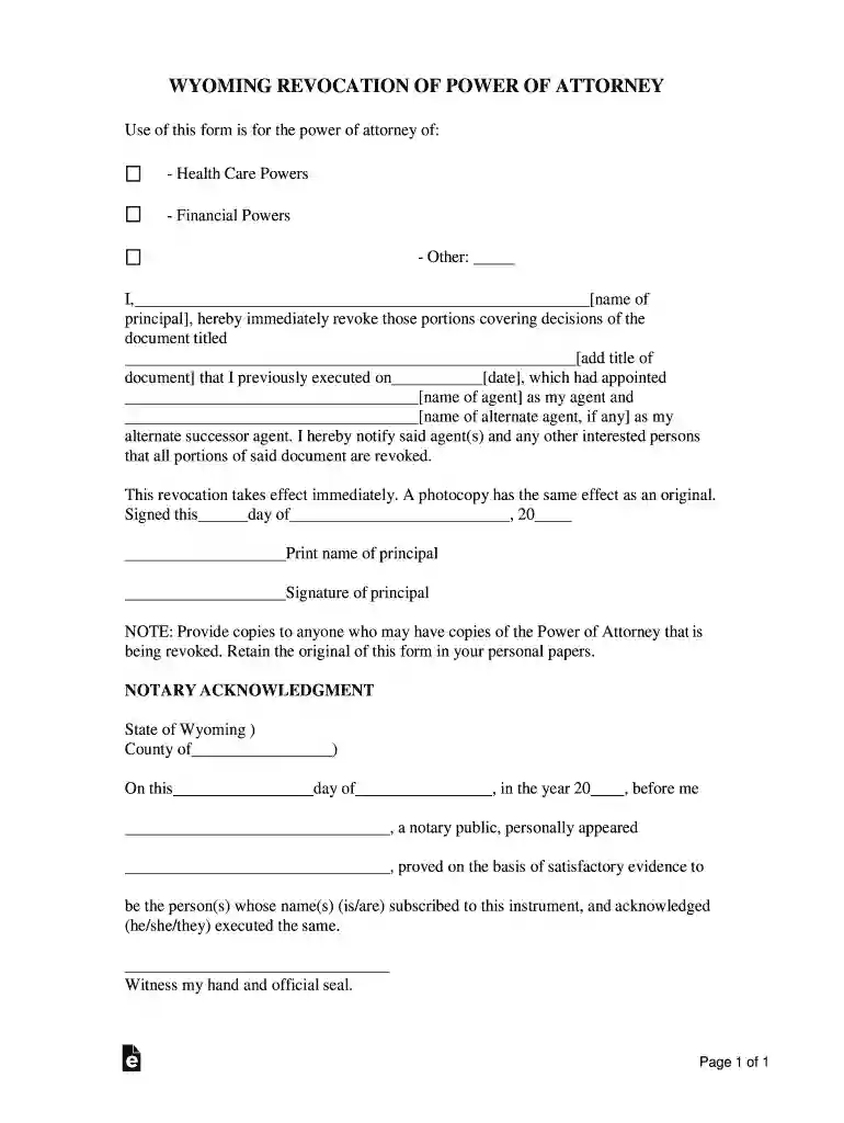 WYOMING LIMITED POWER OF ATTORNEY FORM I NOTICE Preview on Page 1