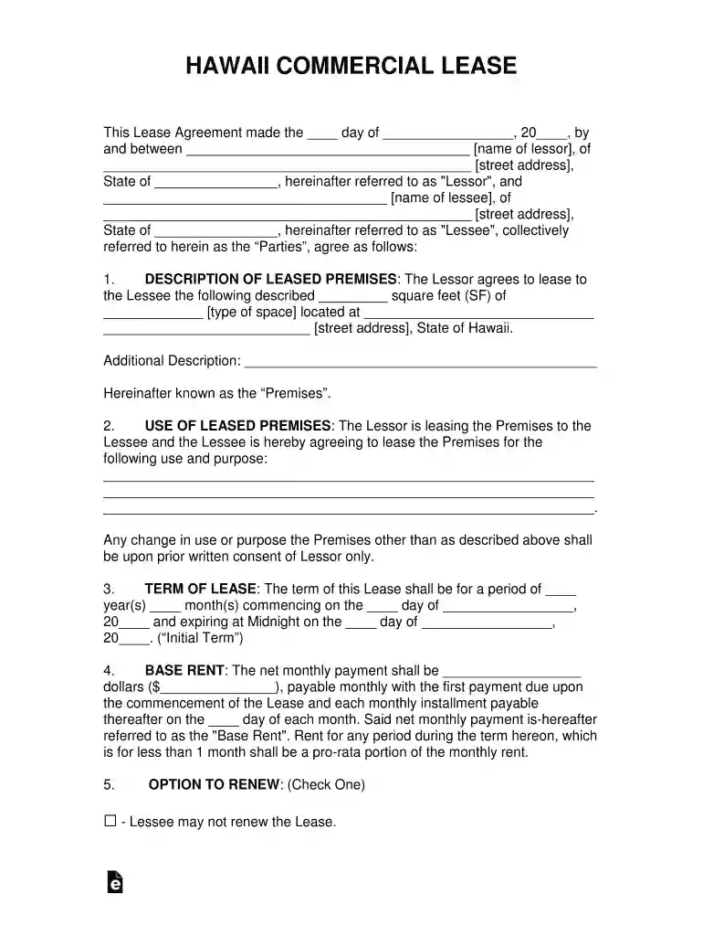 hawaii commercial agreement Preview on Page 1