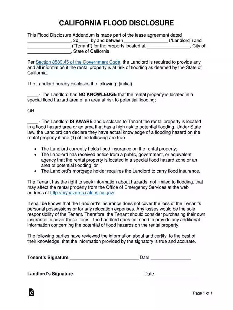 california flood disclosure Preview on Page 1