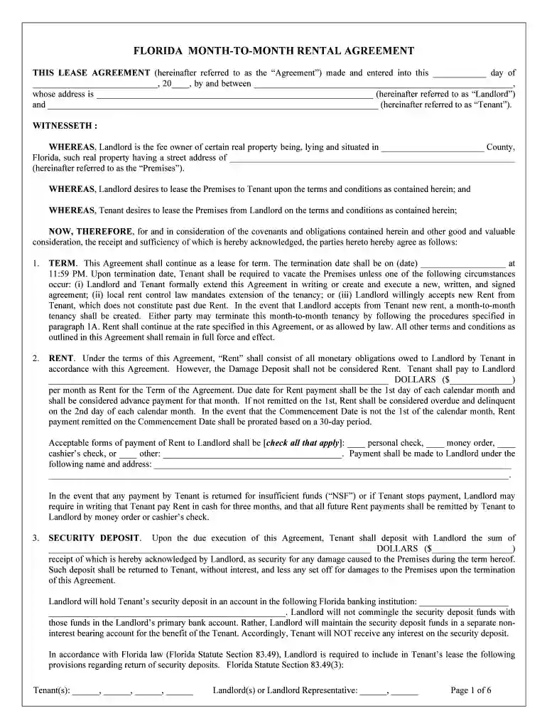 florida month to month agreement Preview on Page 1