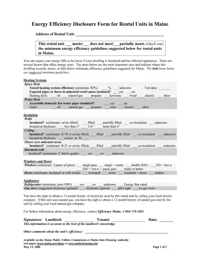 maine efficiency form Preview on Page 1