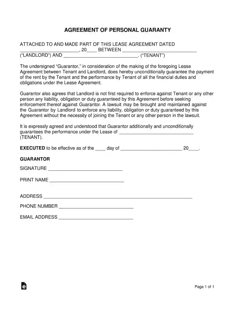 Personal Guaranty Agreement Preview on Page 1