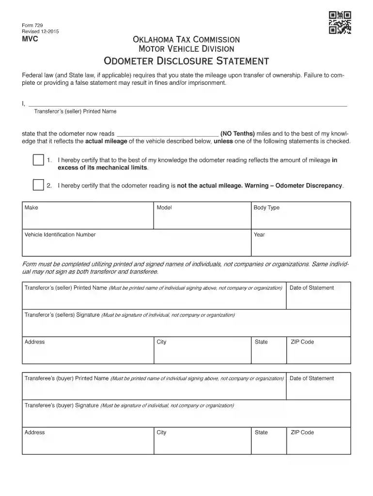 oklahoma odometer statement Preview on Page 1
