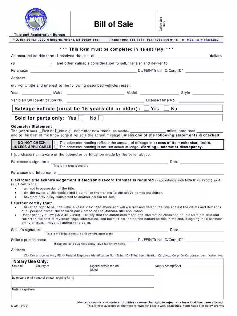 montana bill of sale Preview on Page 1