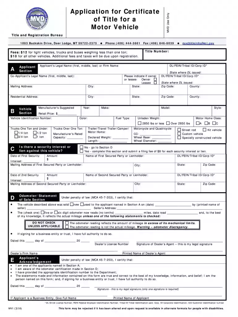 montana dmv forms Preview on Page 1
