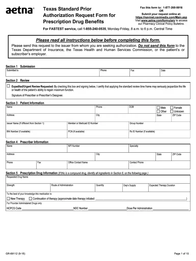aetna prior authorization drug form Preview on Page 1