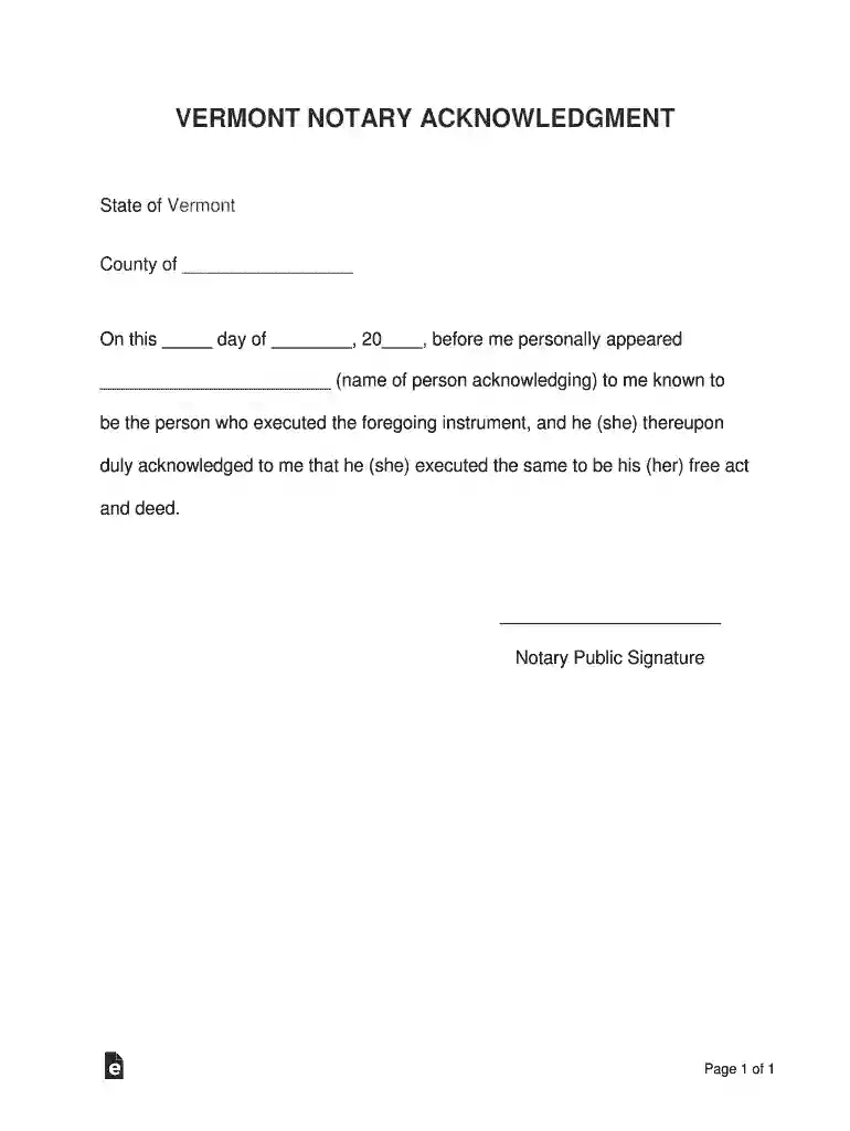 vermont notary acknowledgment Preview on Page 1