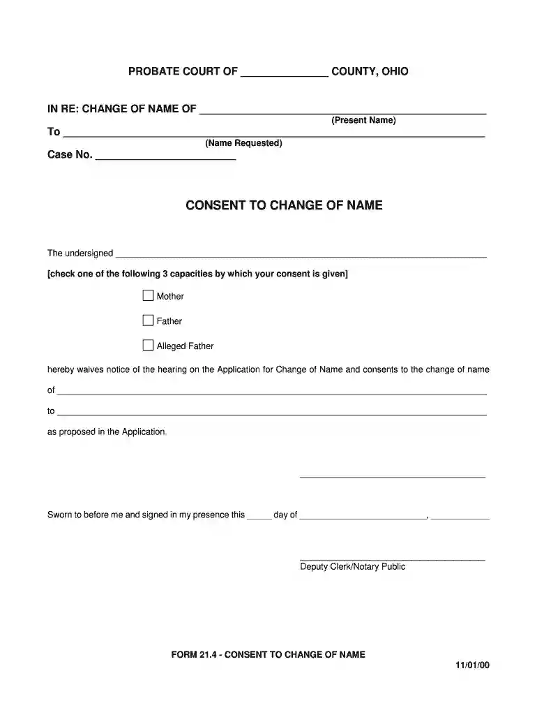 Consent to Change of Name - Ohio Supreme Court Preview on Page 1