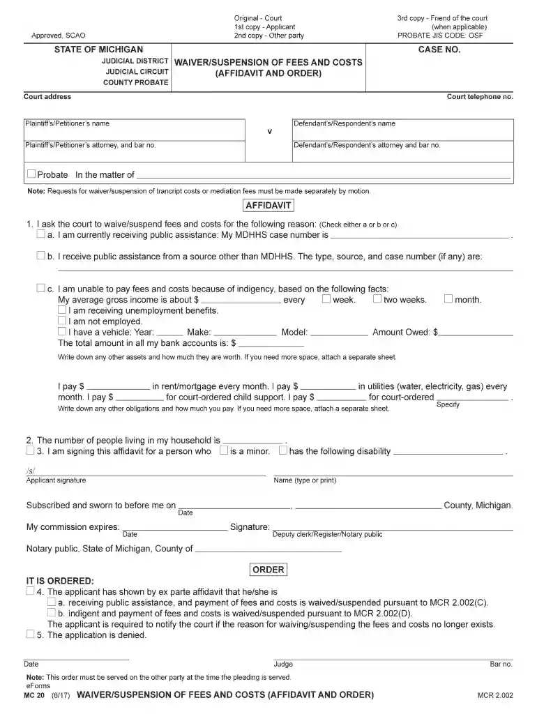 fee waiver request form michigan Preview on Page 1
