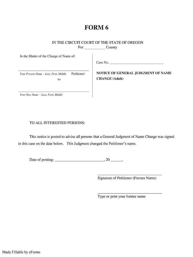 Notice of General Judgment of Name Change (Form 6) - eForms Preview on Page 1