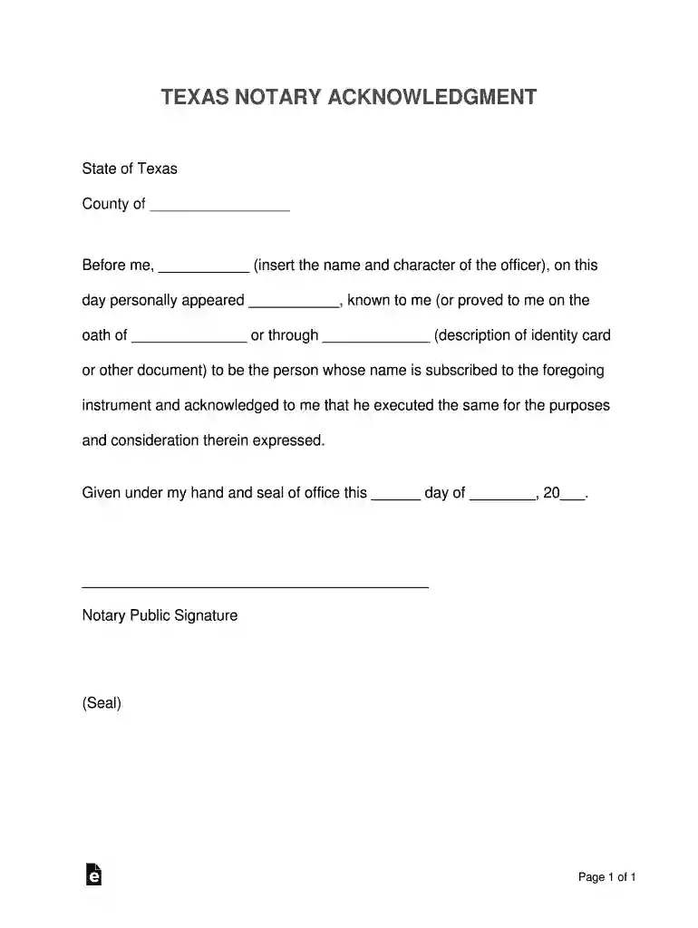 texas notary acknowledgement pdf Preview on Page 1