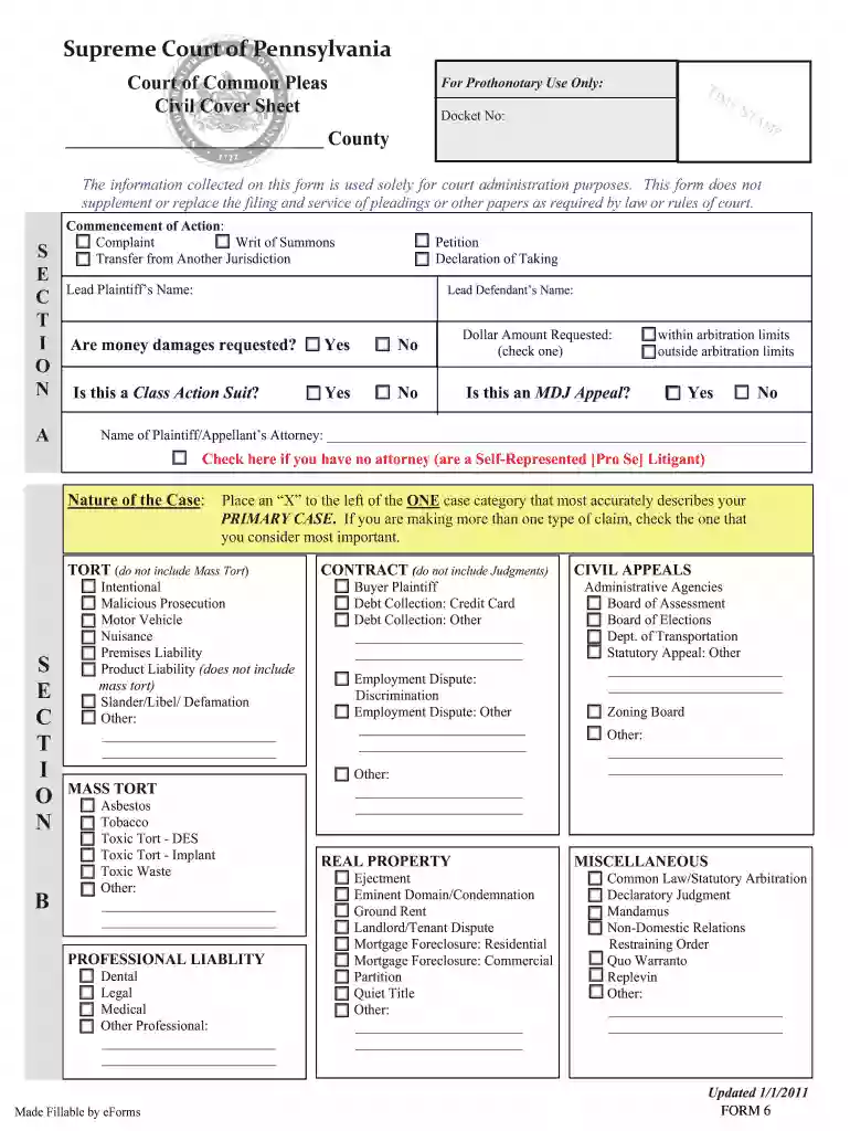 civil cover sheet Preview on Page 1