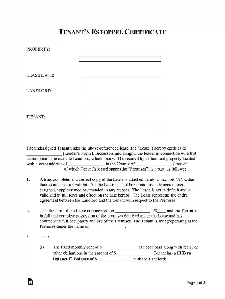 Estoppel Letter - Agreement Forms Preview on Page 1
