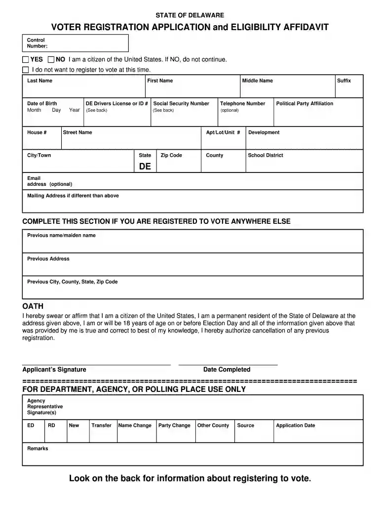 delaware voter registration form Preview on Page 1
