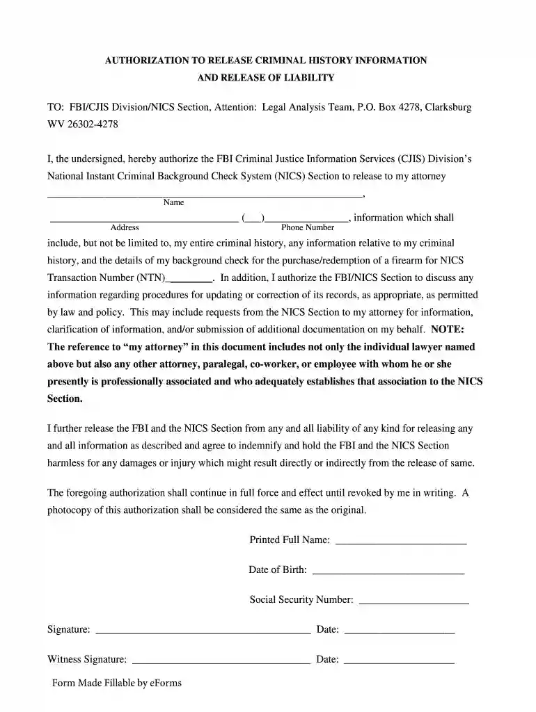 fbi release form pdf Preview on Page 1