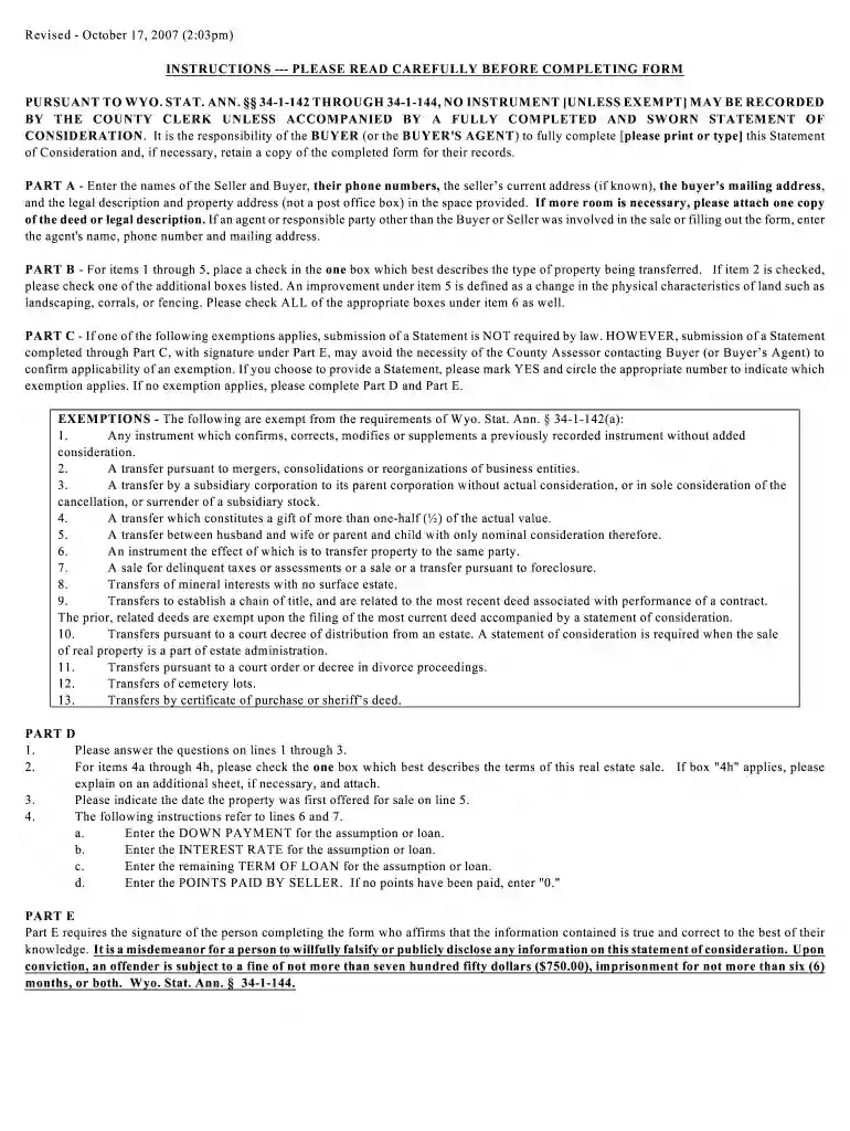 wyoming statement consideration Preview on Page 1