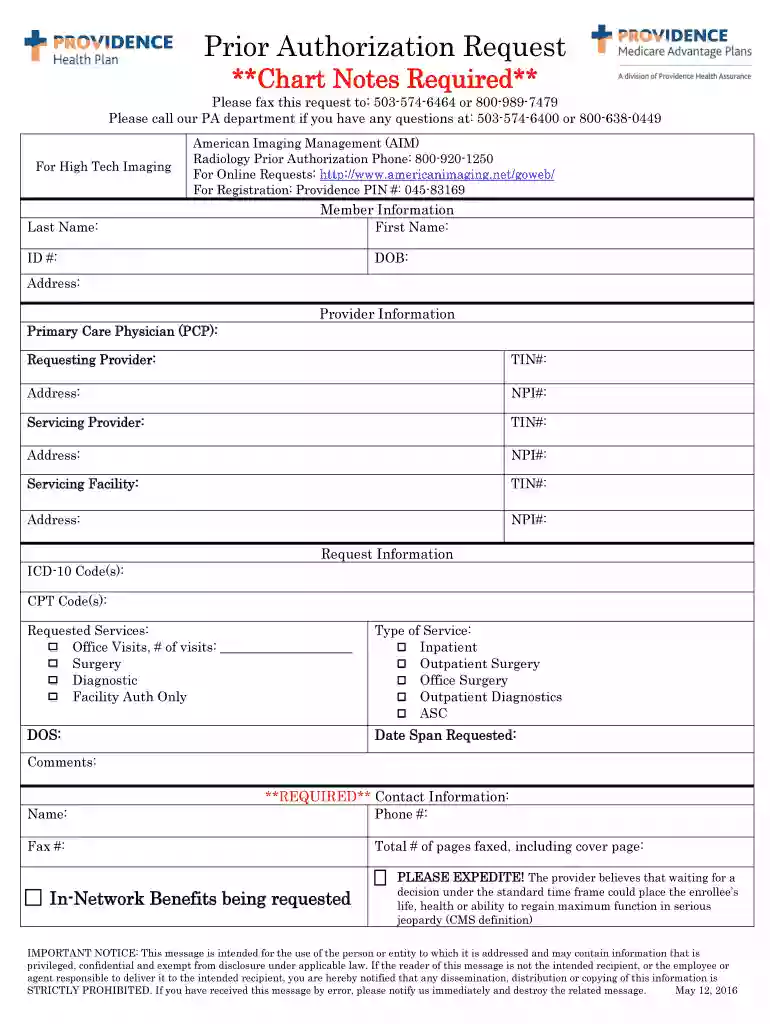 providence prior authorization form Preview on Page 1