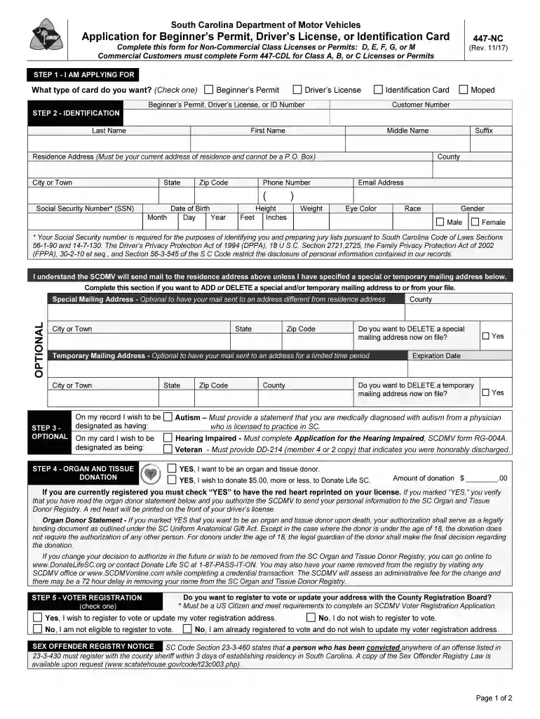 scdmv form 447 nc Preview on Page 1