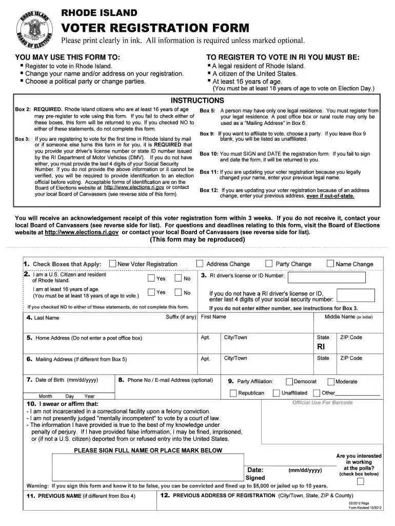 Bill Of Sale Form Rhode Island Voter Registration Form ... Preview on Page 1