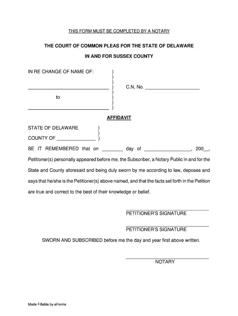 Delaware Sussex County Affidavit Preview on Page 1
