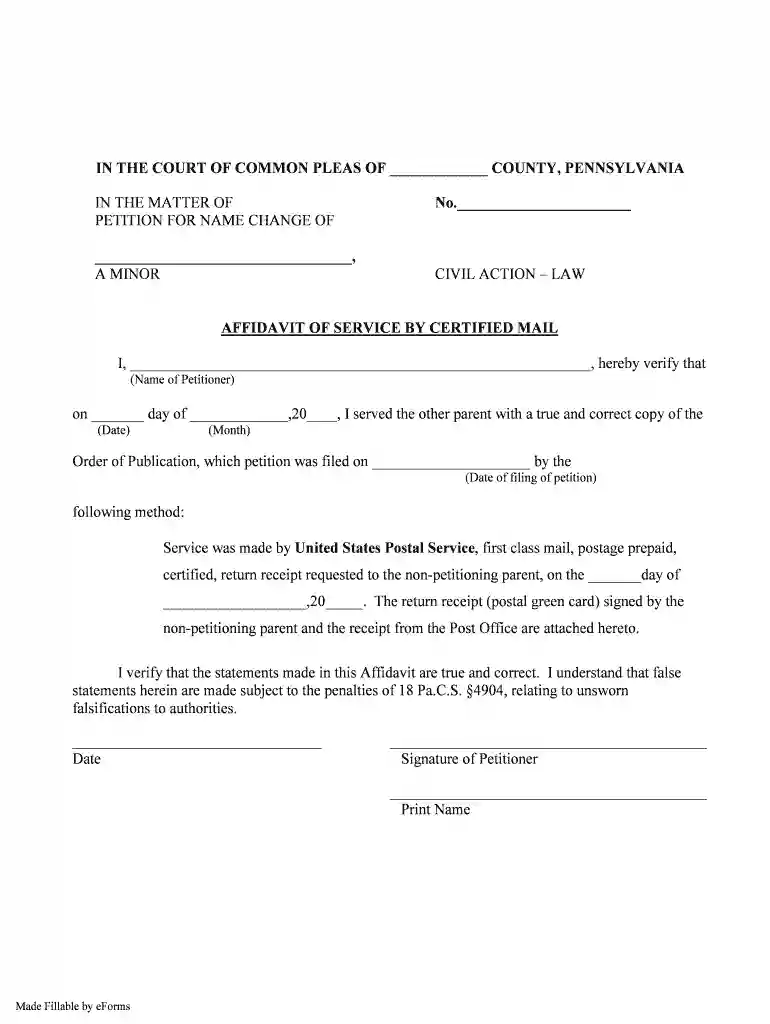 affidavit of service pennsylvania Preview on Page 1