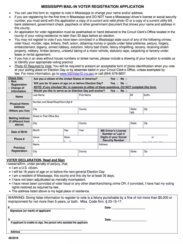 ms voter registration form Preview on Page 1