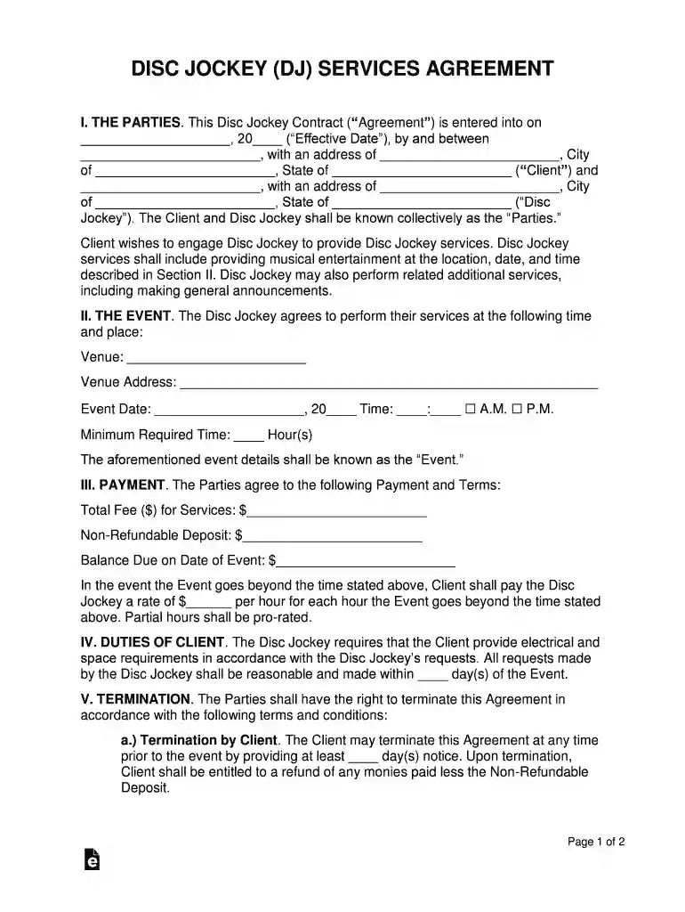 dj contract template Preview on Page 1