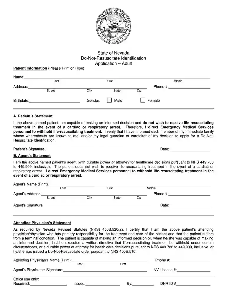 nevada do not resuscitate form Preview on Page 1