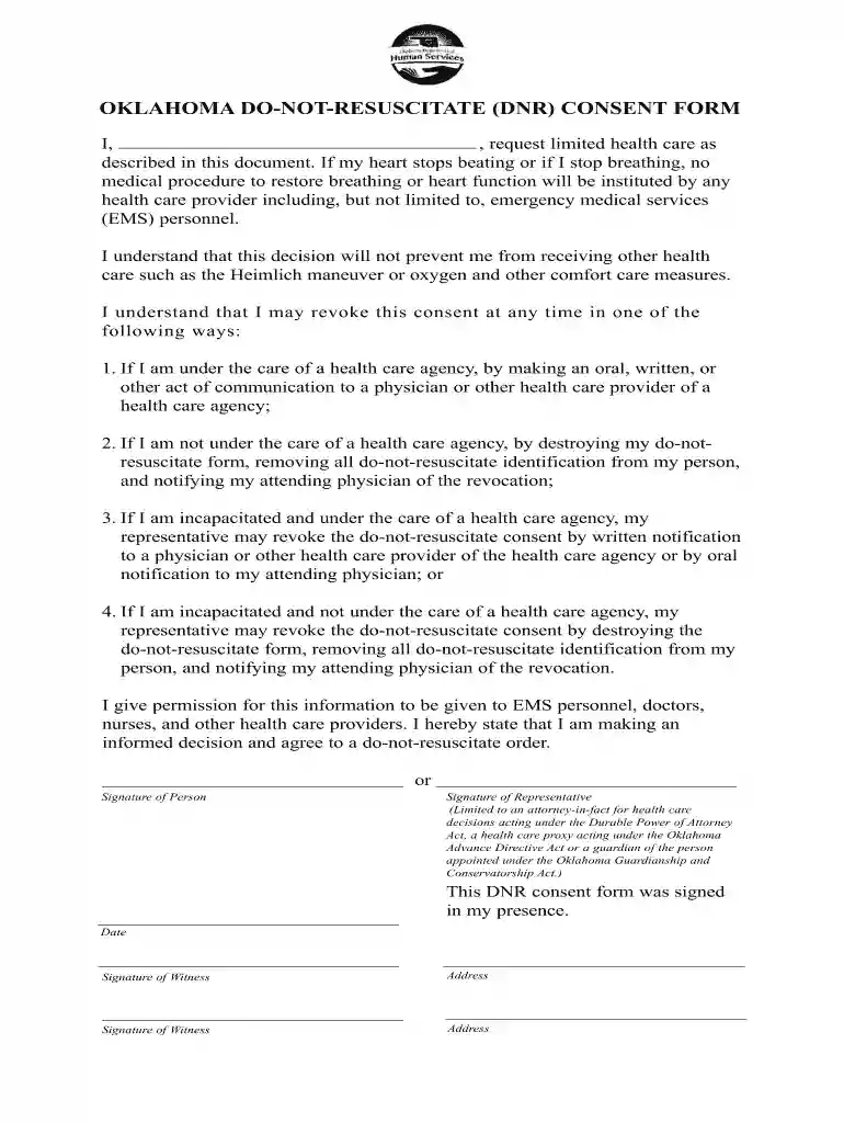oklahoma dhs dnr form Preview on Page 1