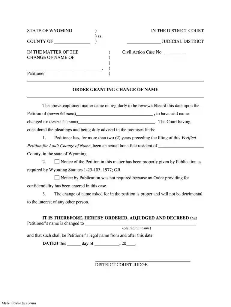 Free STATE OF WYOMING STATE OF WYO - FindForms.com Preview on Page 1