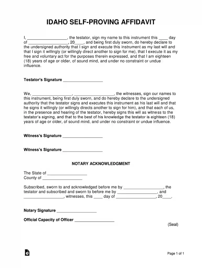 idaho affidavit pdf Preview on Page 1