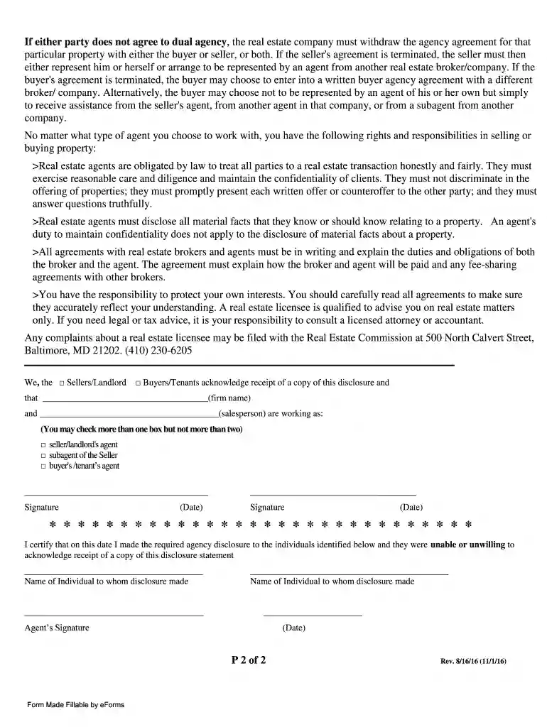 Maryland Agency Disclosure Form Required MREC Form Preview on Page 1