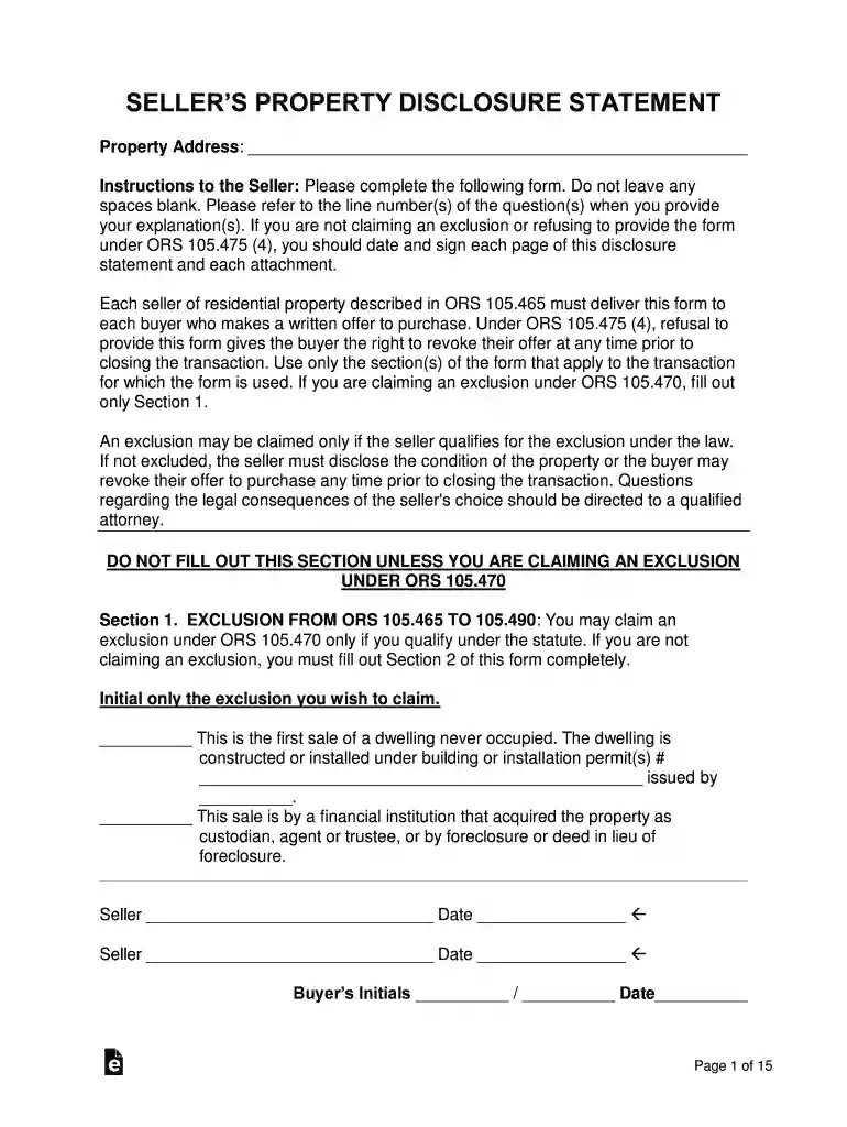 oregon real estate disclosure form Preview on Page 1