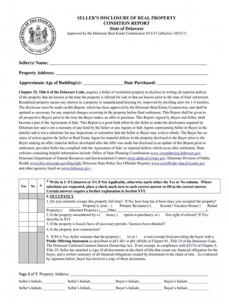 delaware sellers disclosure Preview on Page 1