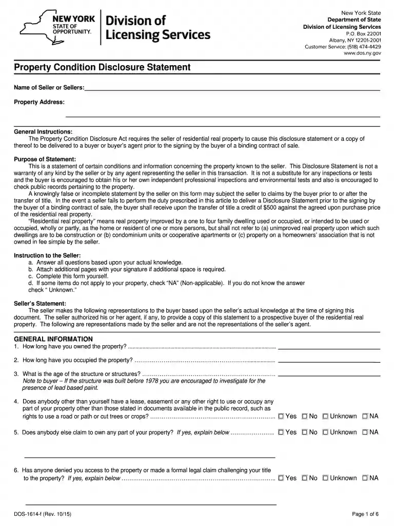 ny property condition disclosure act Preview on Page 1