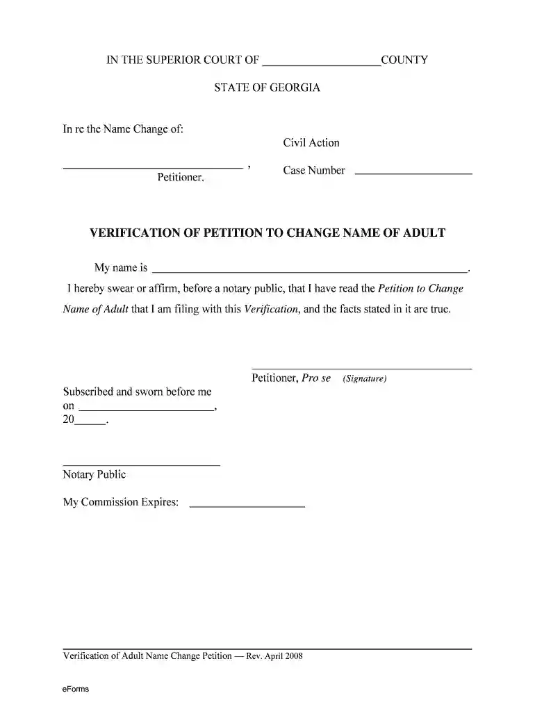 Georgia Verification of Petition to Change Name of Adult Preview on Page 1