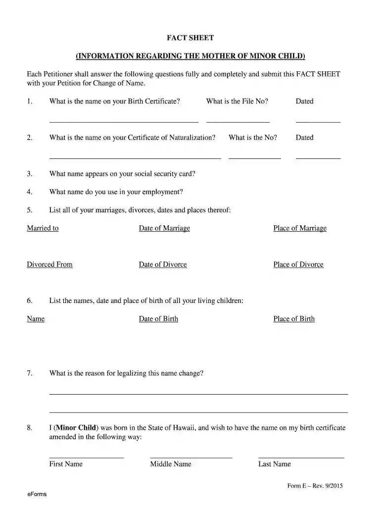Hawaii - Fact Sheet for Father (Minor by Parent Preview on Page 1
