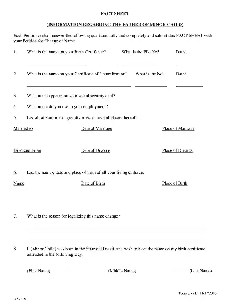 Hawaii - Fact Sheet for Father (Minor by Parents) Preview on Page 1