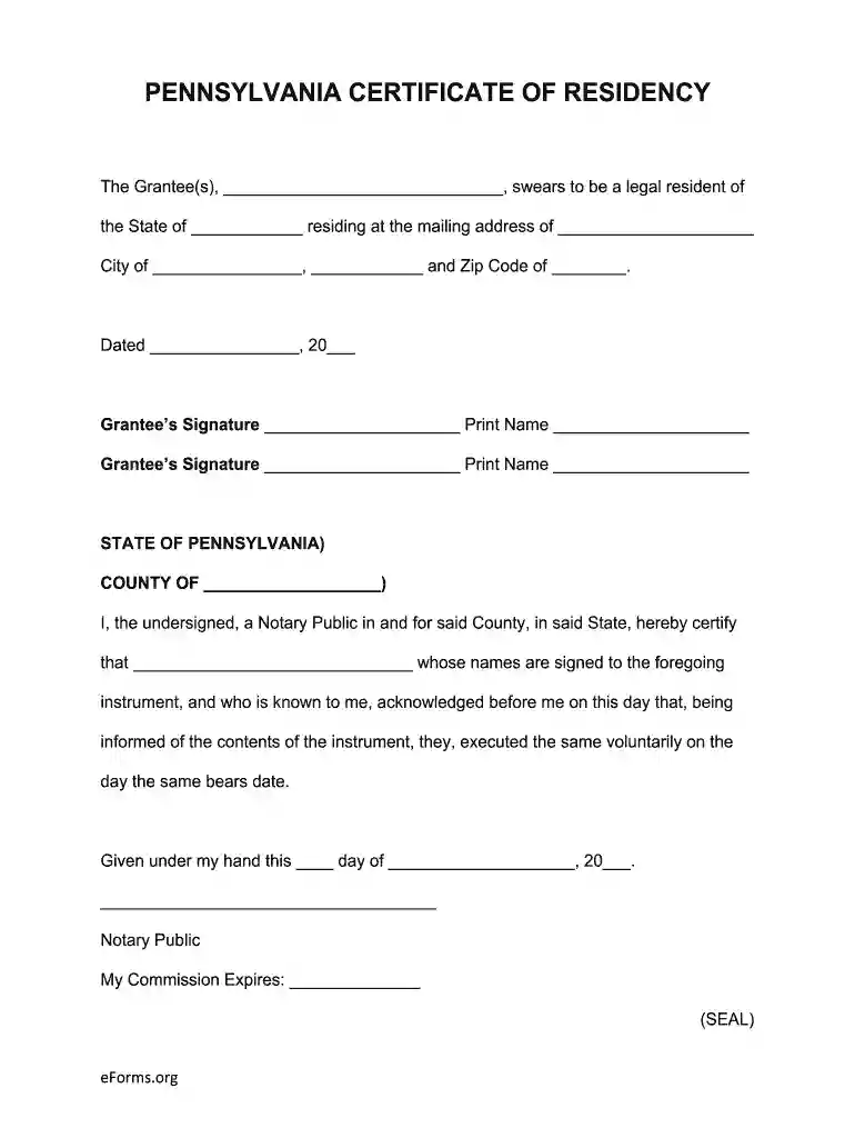 certificate of residency Preview on Page 1